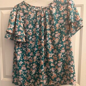 Pleione Teal Floral Blouse